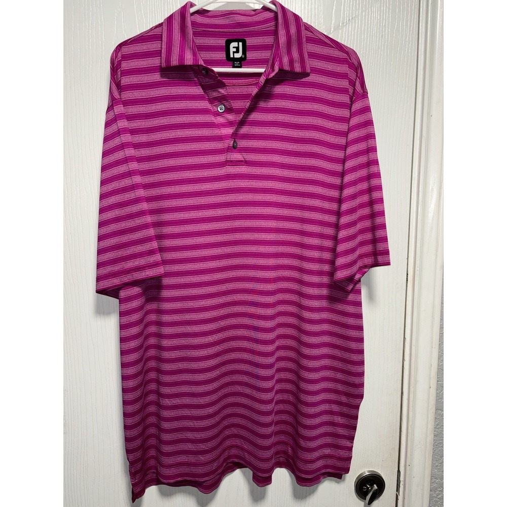 FJ Foot Joy Men's Pink Striped Short Sleeve‎ Golf Shirt Size XLarge
